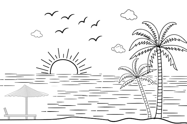 Sunset drawing vectors illustrations for free download