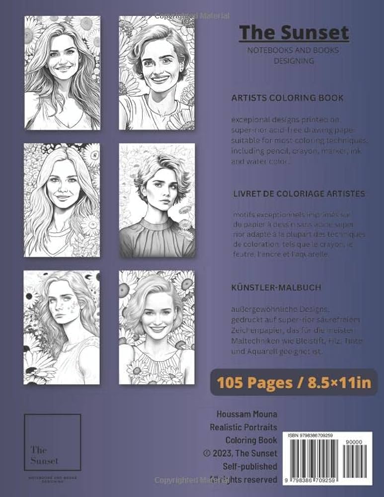 Gorgeous realistic portraits coloring book a collection of realistic portraits in grayscale for women teens and adults by the sunset