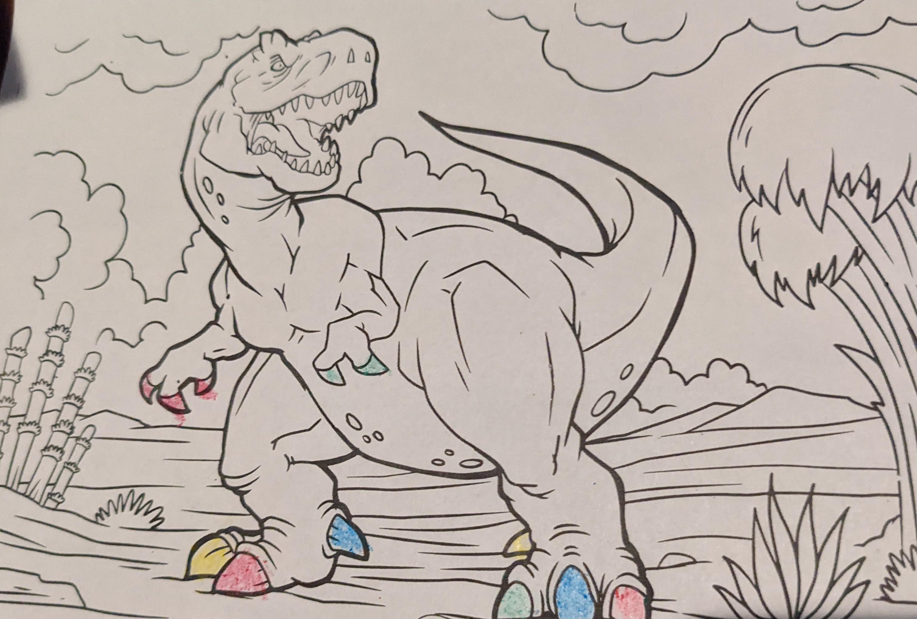 My little sister got a coloring menu with a ferocious t