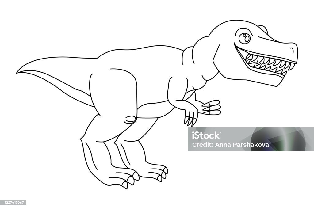 Dangerous predator tyrannosaurus rex open mouth drawn closeup prehistoric extinct animal coloring page book for children adults vector isolated template flat doodle realistic black outline icon stock illustration