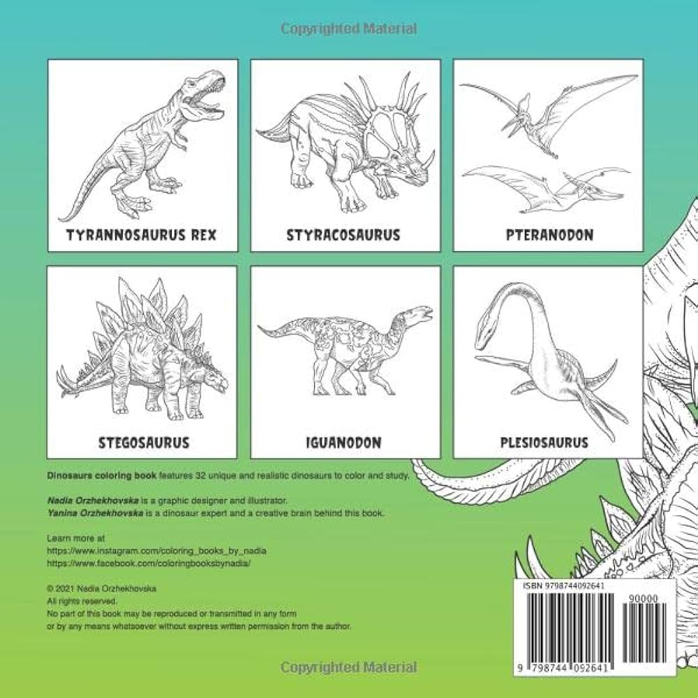 Dinosaurs coloring book realistic dinosaurs for boys and girls orzhekhovska nadia orzhekhovska yanina books