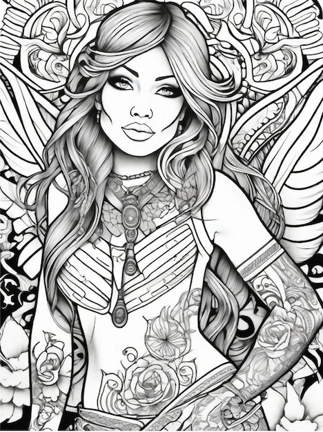 Premium ai image coloring pages for adults tattoos line art