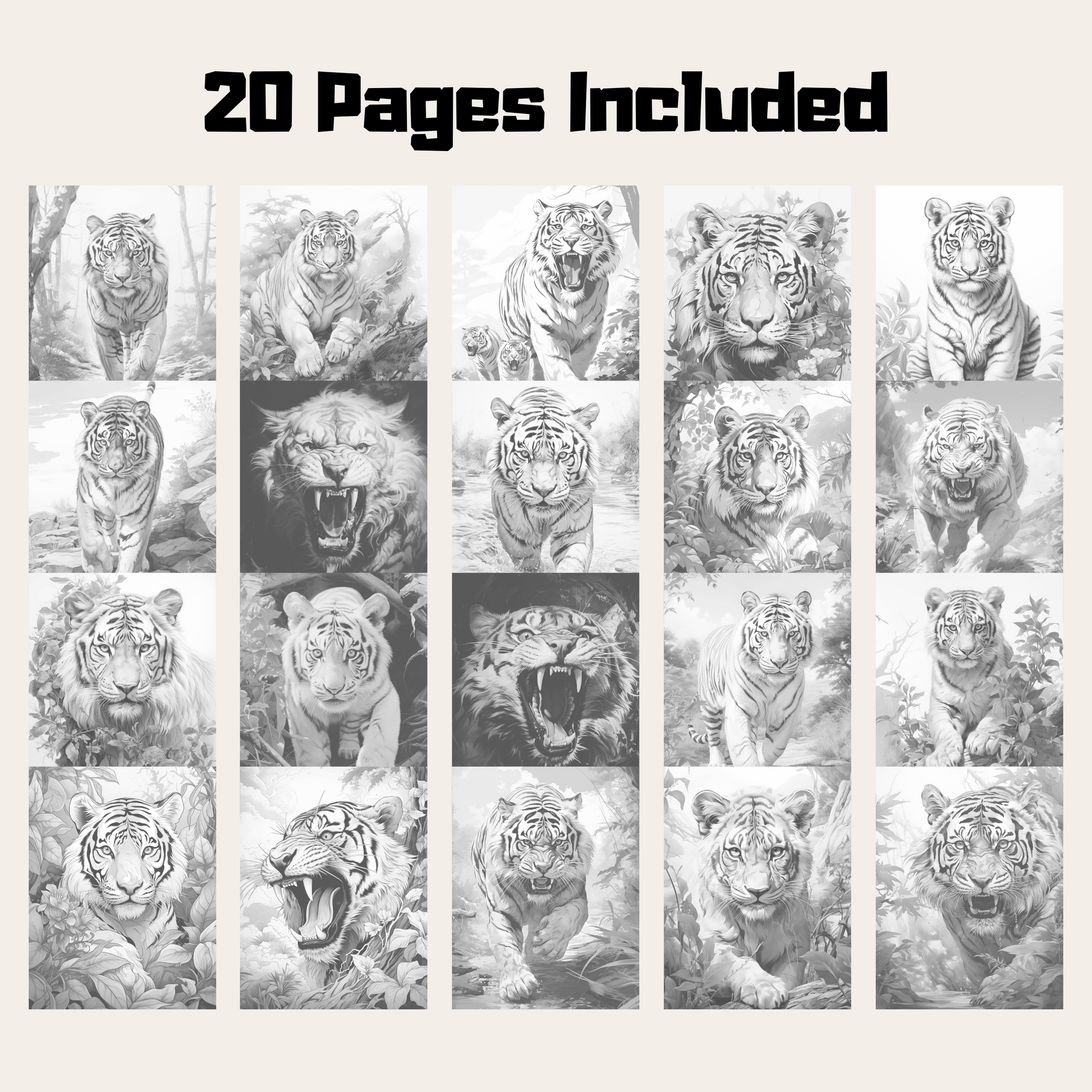 Pages realistic tiger grayscale coloring book instant download pr â funny print for you