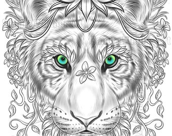 Tiger printable digital coloring page