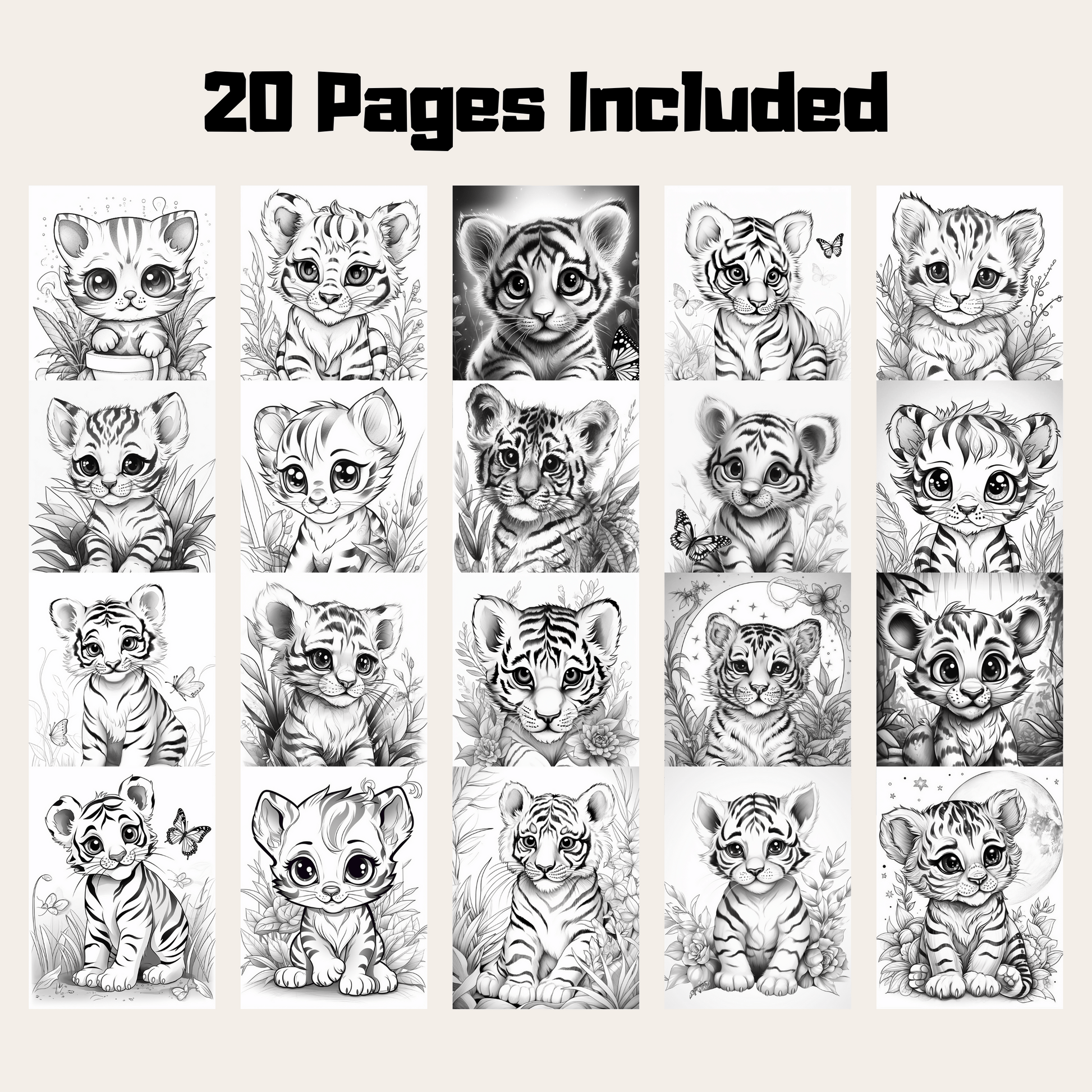 Pages adorable baby tiger coloring book instant download printabl â funny print for you