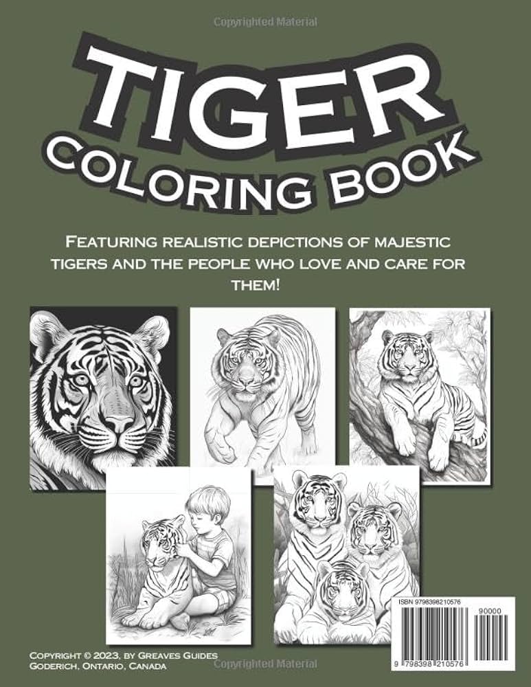 Tiger coloring book featuring realistic tiger depictions for all ages realistic animal coloring books guides greaves books