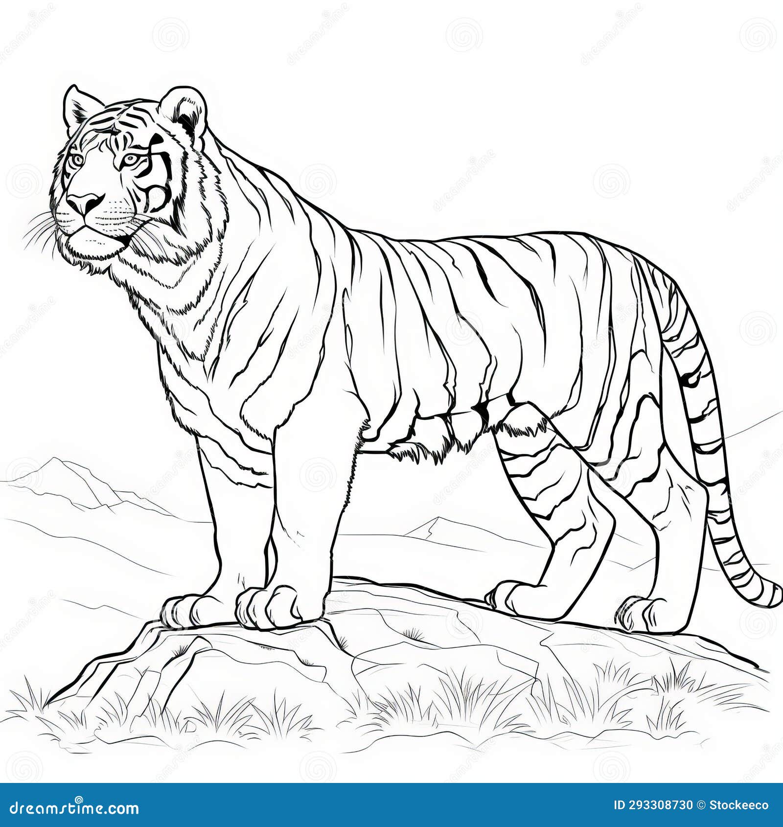 Realistic tiger coloring pages dark violet and amber perspective stock illustration