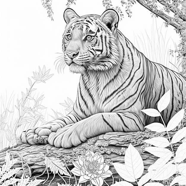 Premium photo tiger coloring page black and white for coloring book