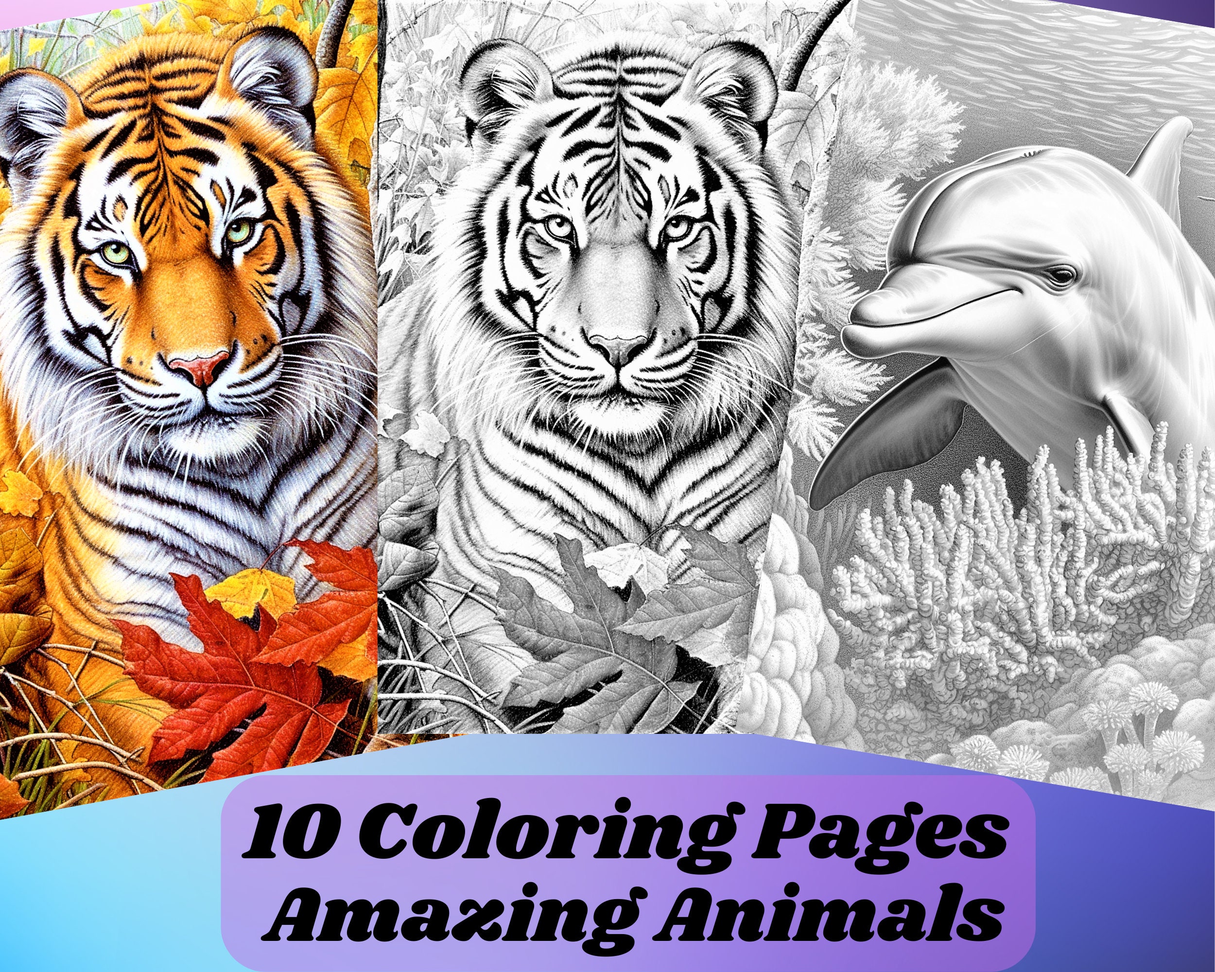 Coloring pages for adult coloring templates grayscale coloring book grayscale page instant download grayscale amazing animals