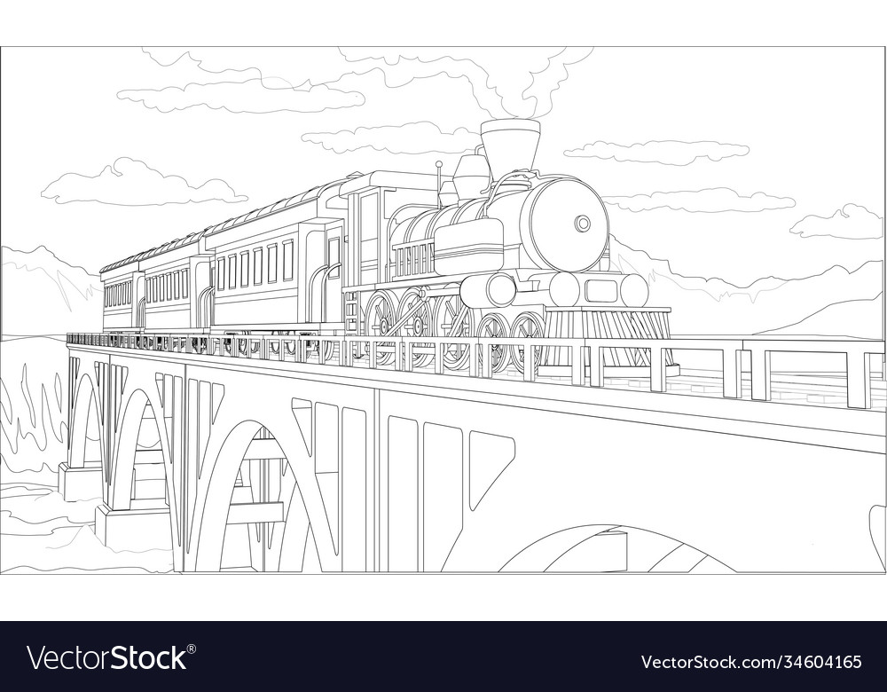 Coloring page with d model train royalty free vector image