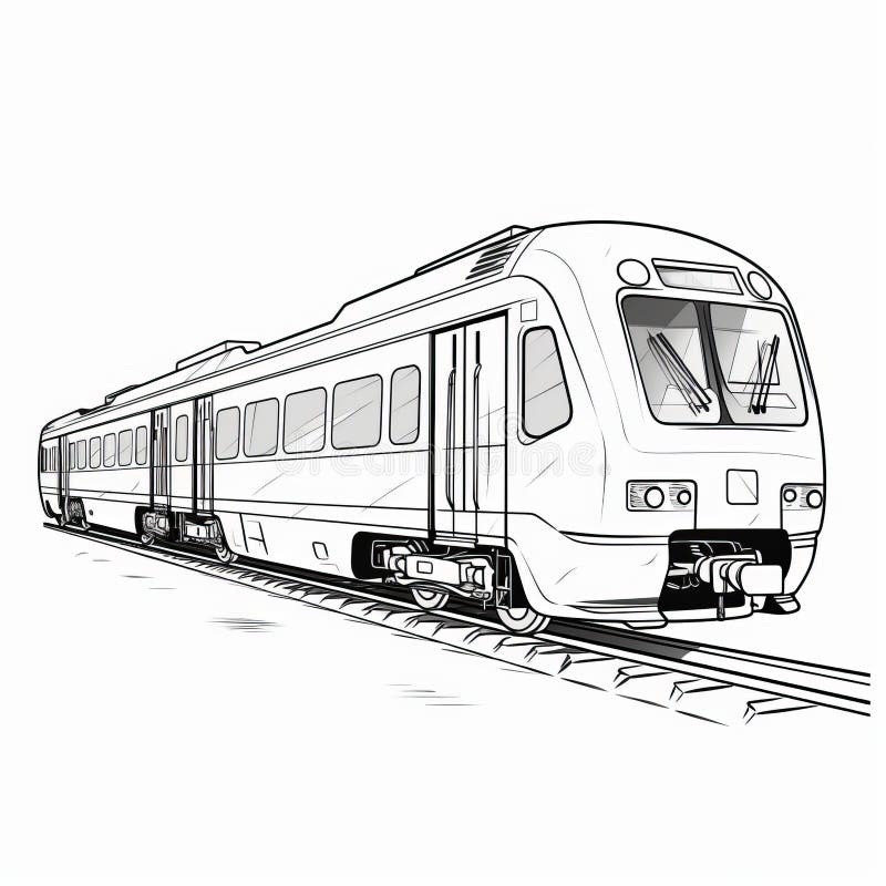 Simple line art train on white background stock illustration