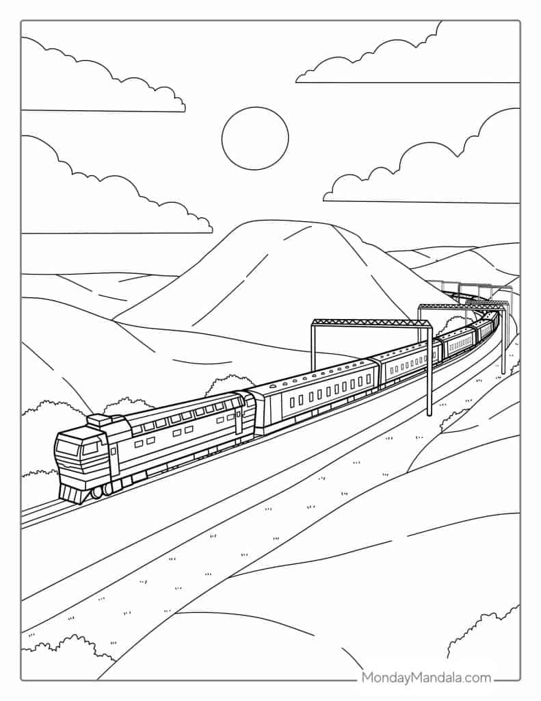 Train coloring pages free pdf printables