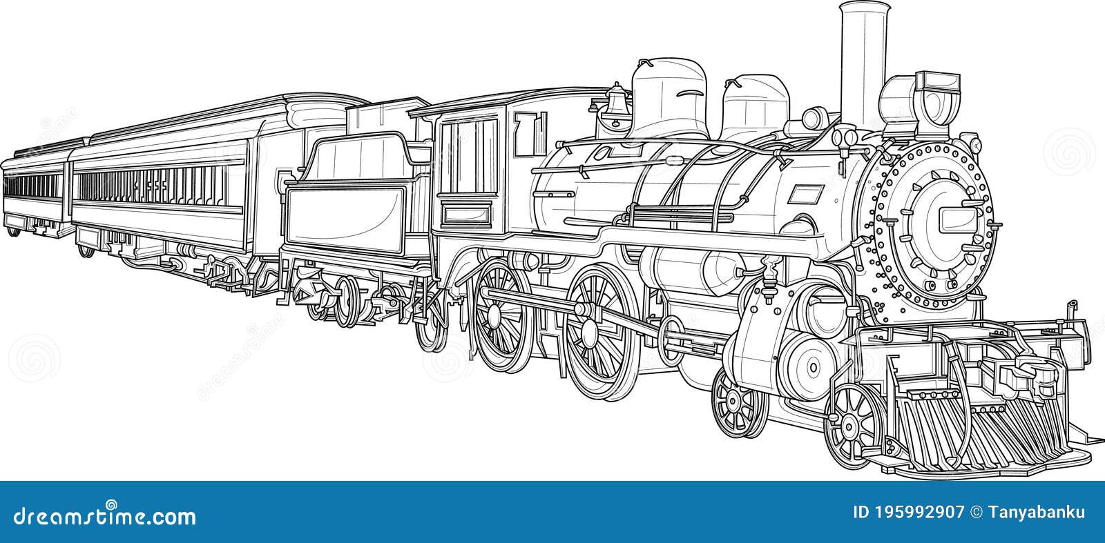 Realistic steam train sketch template cartoon vector illustration in black and white stock vector