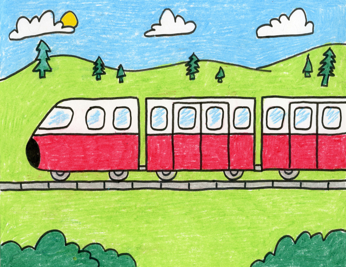 Easy how to draw a train tutorial and train coloring page