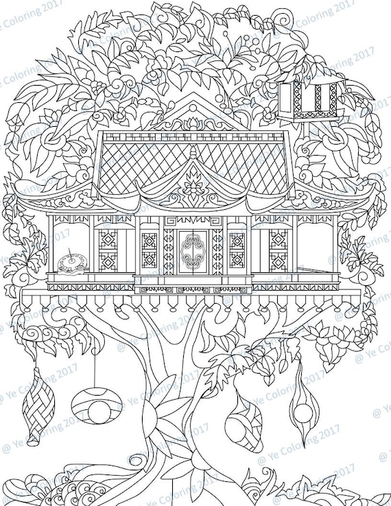 Tree house coloring page printable file