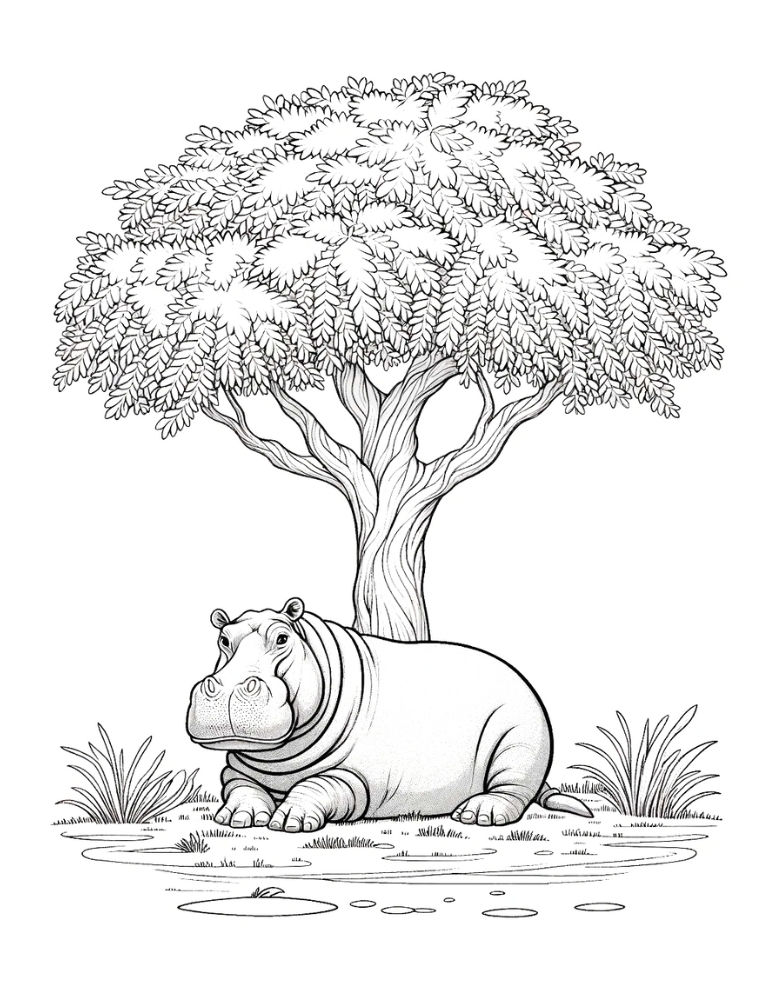 Free printable hippo coloring pages for kids