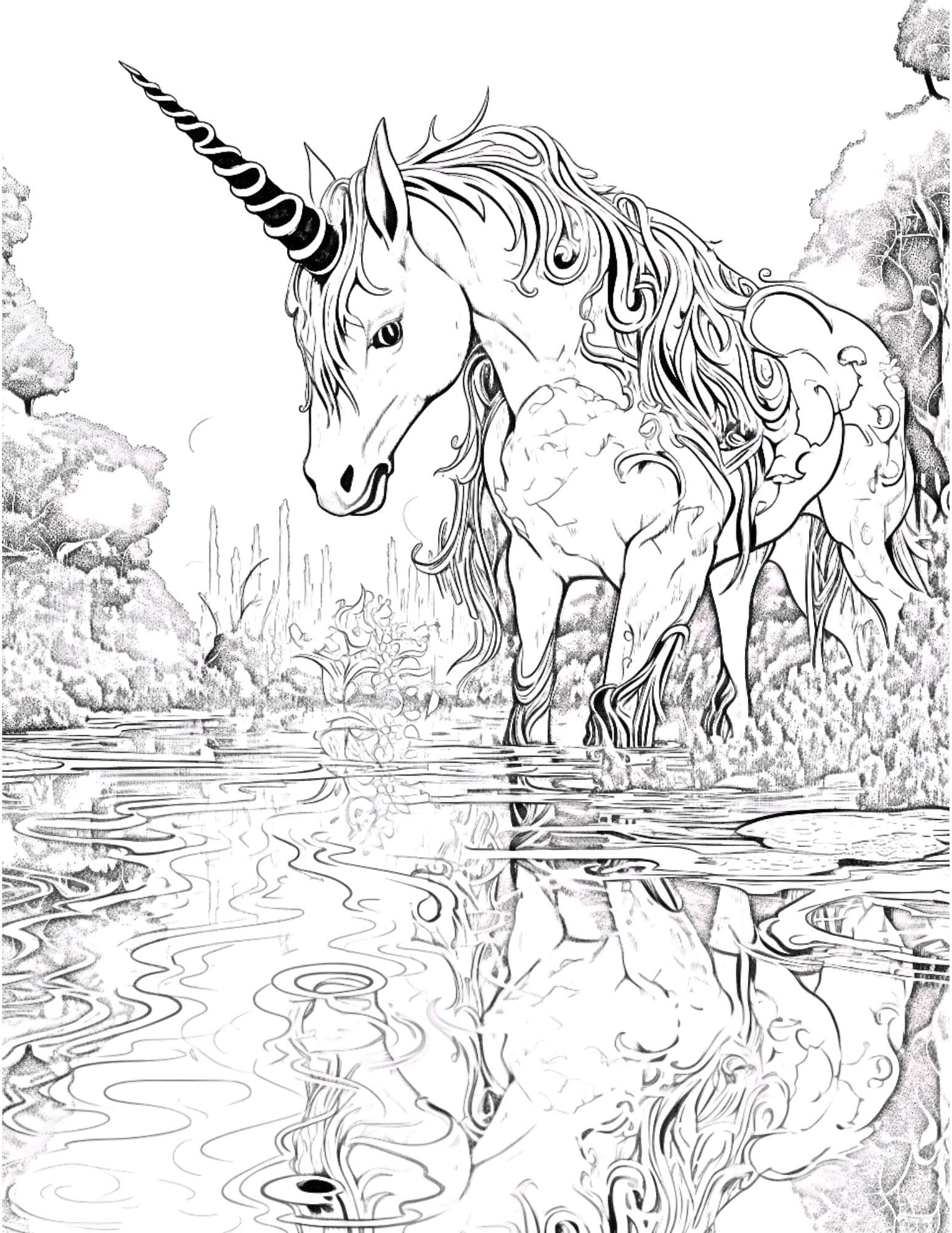 Magical unicorn coloring pages for kids and adults