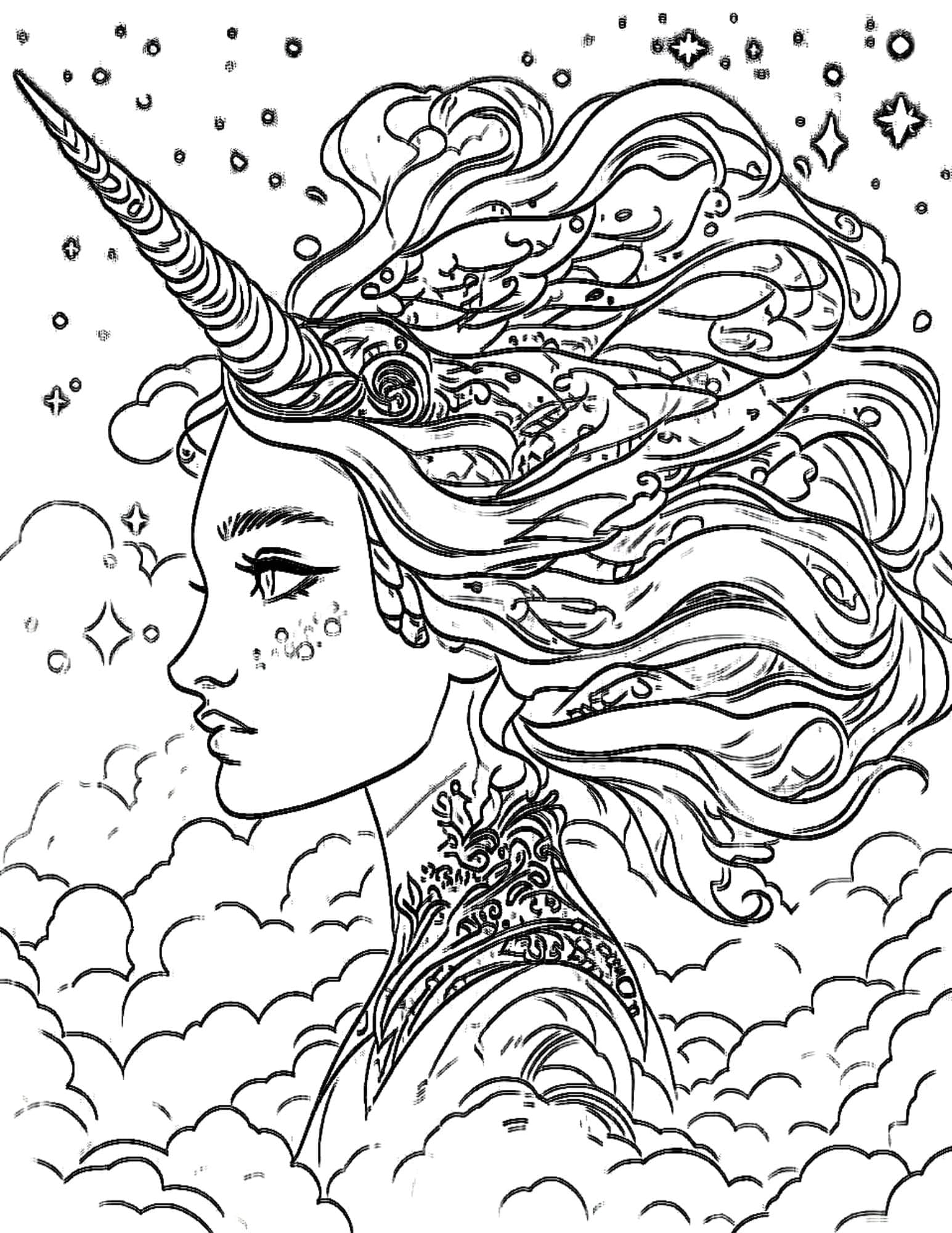 Magical unicorn coloring pages for kids and adults