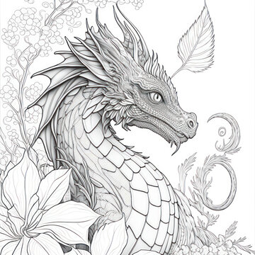 Dragons realm an adult coloring book of intricate dragon illustrations generative ai illustration