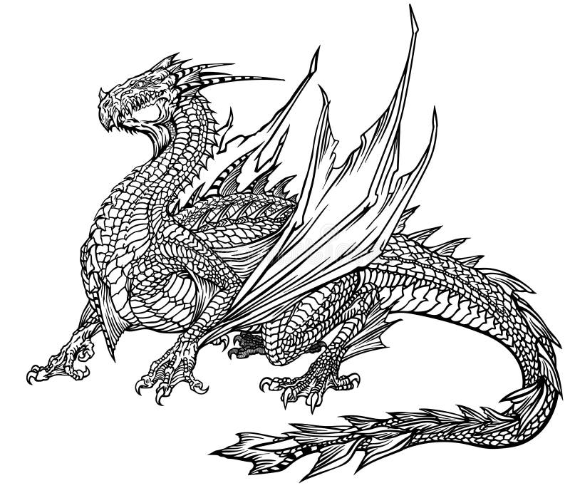 Majestic sea or water dragon isolated black and white vector stock vector