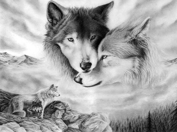 Sky lovers wolf d diamond painting