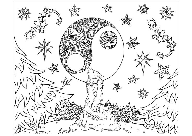 Wolf howling in the moonlight during a starry night from the gallery wolves moon coloring pages coloring pages adult coloring pages