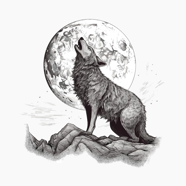 Premium vector watercolor wolf under the moonlight