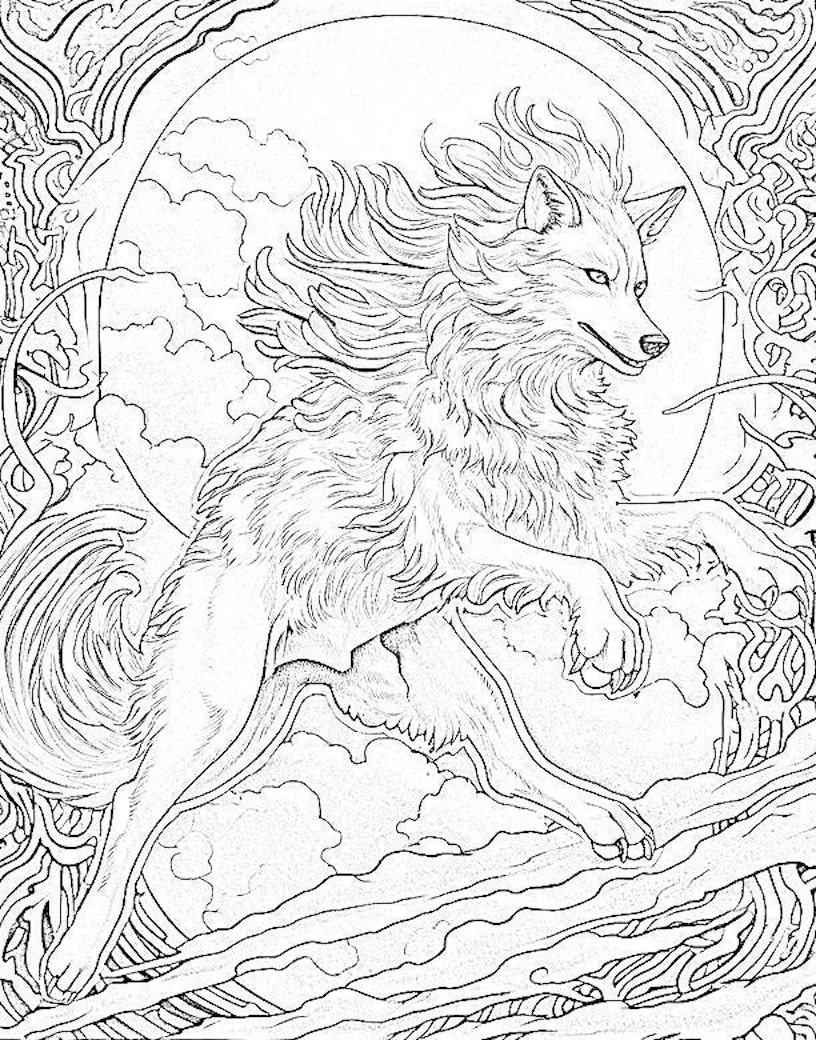 Majestic wolf coloring pages for kids and adults