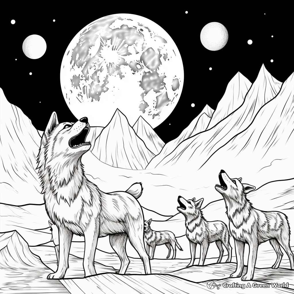 Wolf howling at the moon coloring pages