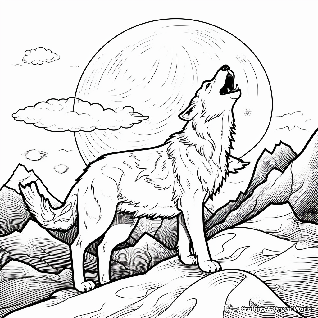 Wolf howling at the moon coloring pages