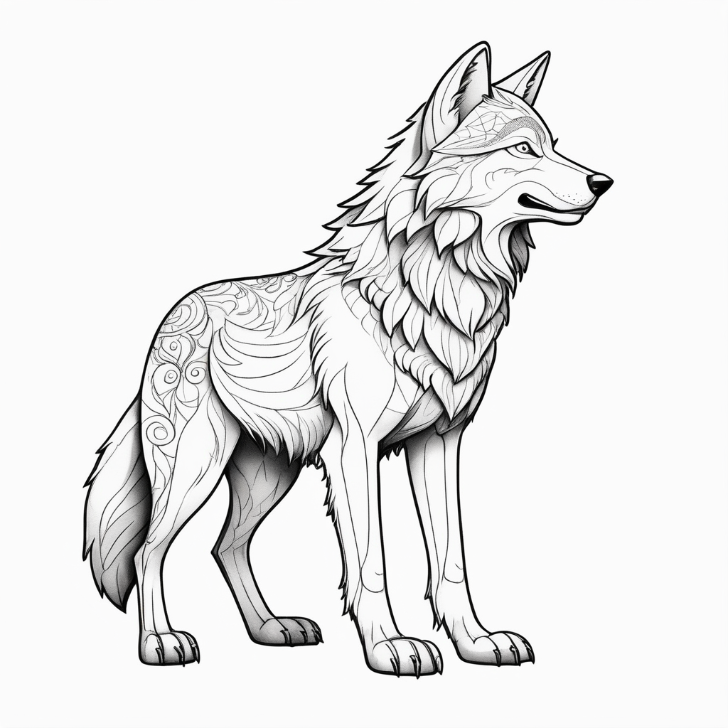 A full body shape wolf outline with a forest inside black and gray drawing line work tattoo dotwork detail stencil