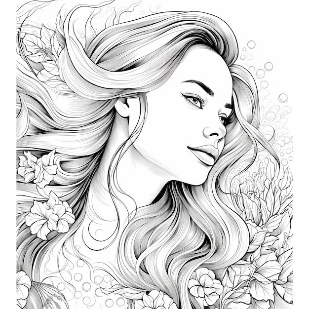 Premium ai image adult coloring book page womans face realistic