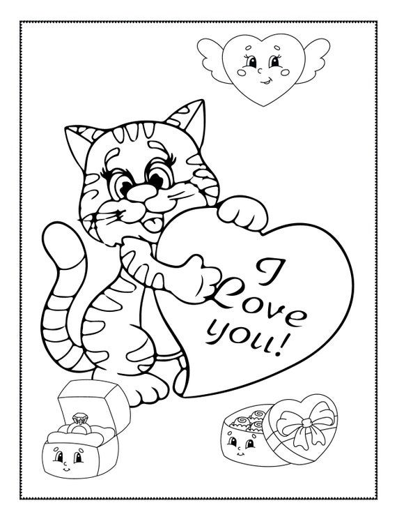 Valentines day coloring pages kids coloring instant download printable sheets