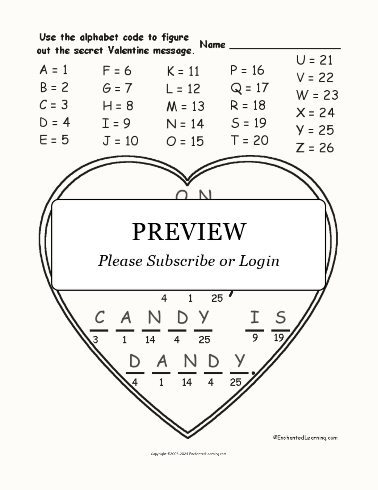 Valentine alphabet code