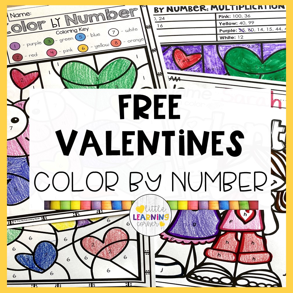 Free color by number valentine printables