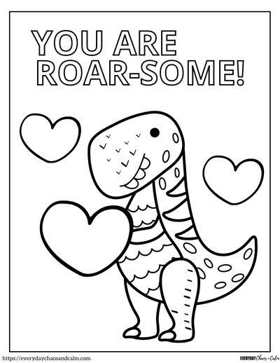 Free printable dinosaur valentine coloring pages