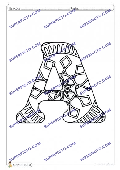 Ficha de mandala para colorear letra a lista para imprimir