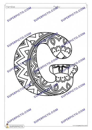 Ficha de mandala para colorear letra g lista para imprimir