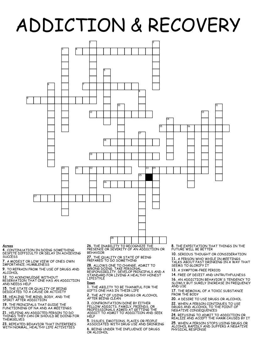 Addiction recovery crossword