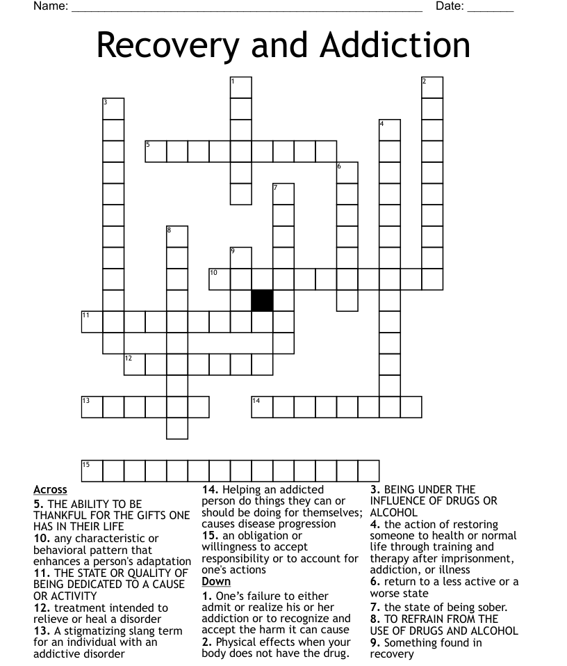 Recovery and addiction crossword