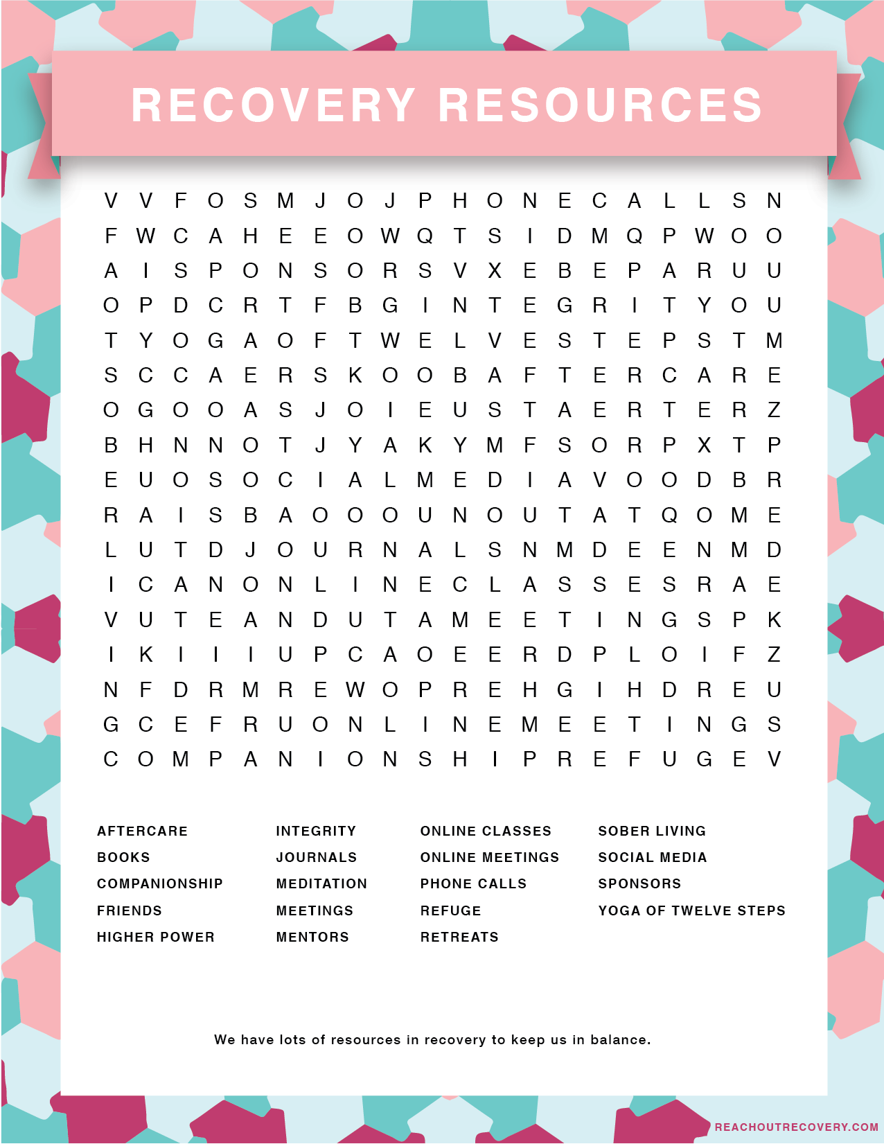 What are the recovery resources you need to know free printable word searches word search printables word seach