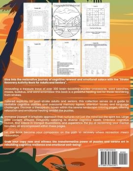 Stroke recovery activity book for adults and seniors fun crosswords word searches mazes sudokus word scrambles cozy landscapes coloring pages and more recovery through recreation publishing riddle symphony books