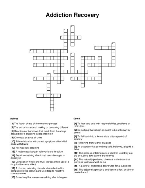 Addiction recovery crossword puzzle