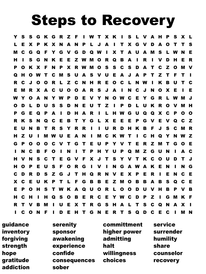 Steps to recovery word search