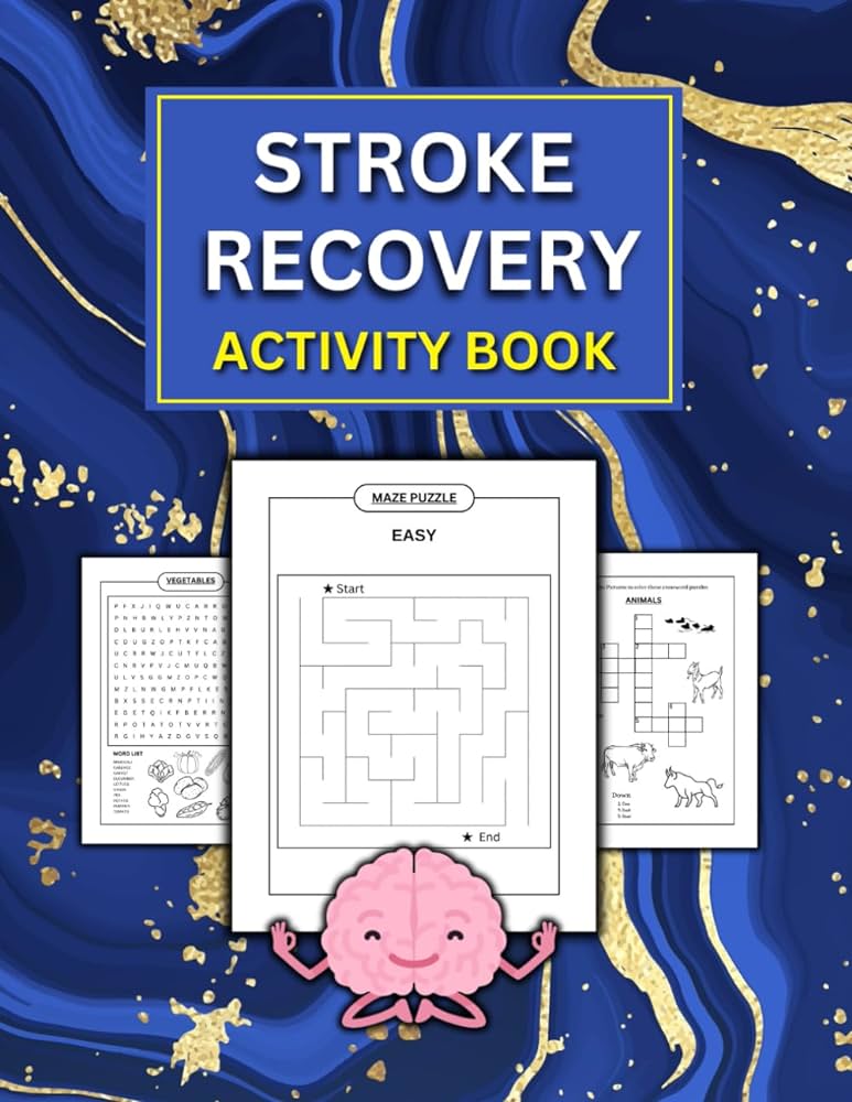 Stroke recovery activity book mixed and fun puzzles for stroke patients alphabet coloring crossword puzzles word search vegetables and fruits letters shadow matching and moreâ tass medhy books