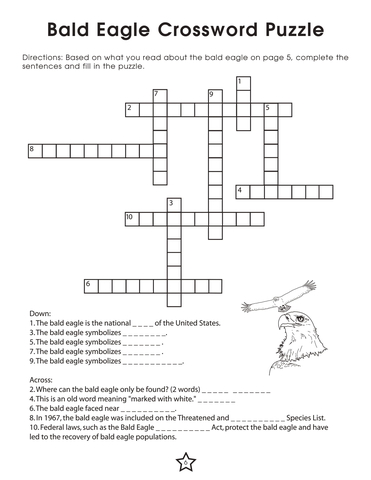 Bald eagle crossword puzzle free printable puzzle games