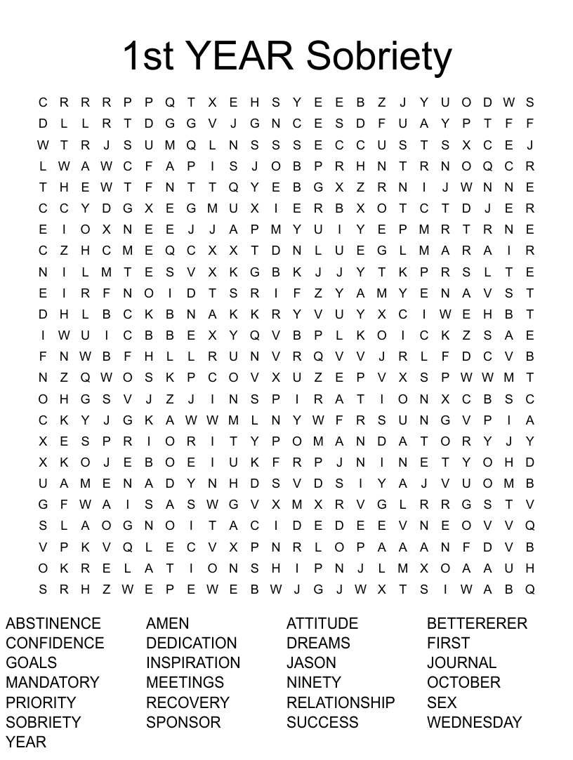 St year sobriety word search