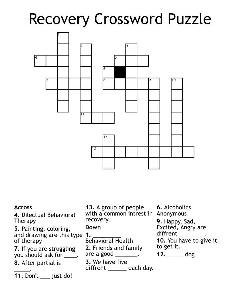 Recovery crossword puzzle