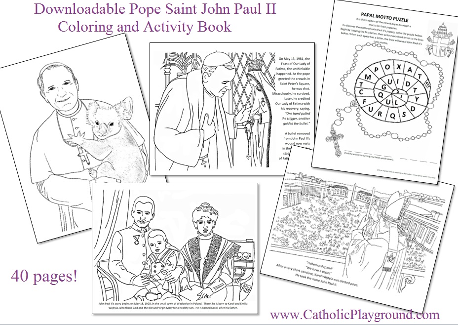 Digital download of the pope saint john paul ii coloring and activity book â catholic playground