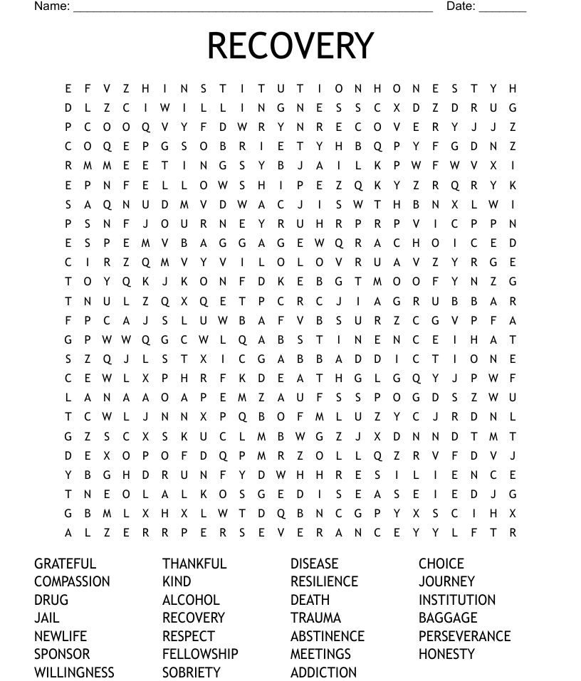 Similar to recovery crossword word search